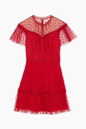 Monique Lhuillier Ruffle-trimmed embroidered tulle mini dress - Red - US 14