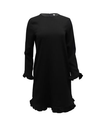 Ganni Ganni Clark Ruffled Long Sleeve Dress in Black Polyester