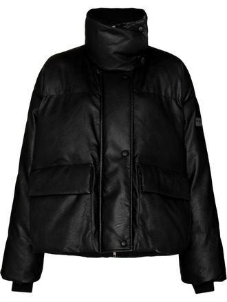 Stella McCartney polished-finish padded coat - women - Polyurethane/Viscose/Cotton/Viscose/Polyamide/Wool/Spandex/Elastane - 38 - Black