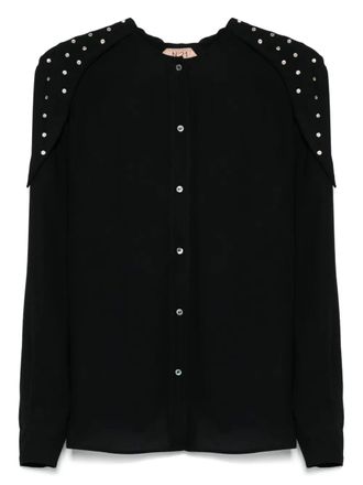 N&deg;21 collarless shirt - women - glass/Metal/Viscose - 44 - Black