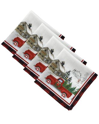 Elrene Set Of 4 Vintage Christmas Tree Farm Holiday Napkins