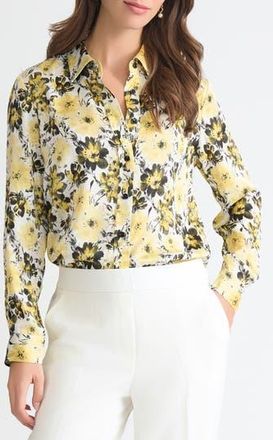 Kasper Floral Button-Up Shirt in Vanilla Ice Multi at Nordstrom Rack, Size X-Large P