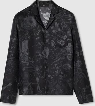 Gucci Printed Silk Twill Bowling Shirt, Size 44, Black, Ready-to-wear