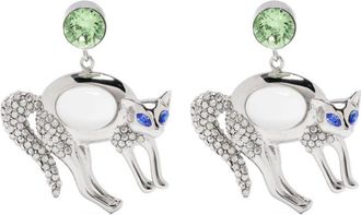 Marni cat-shaped earrings - women - Brass/Rhinestone - One Size - Silver