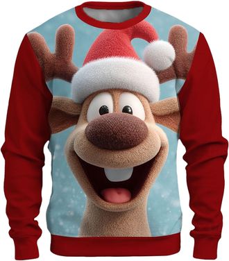 Generic Mens Ugly Christmas Jumper with 3D Santa Print Funny Knitted Xmas Sweater Long Sleeve Crew Neck Soft Knitted Winter Pullover for Holiday Parties and F