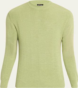 Kiton Mens Silk, Cashmere and Linen Micro-Rib Crewneck Sweater