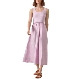 Lilla P Mixed Media Scoop Neck Midi Dress In Lavender