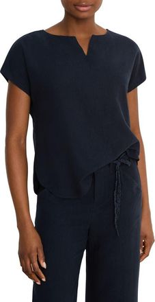 Nic+Zoe Rumba Linen Blend Split Neck Top in Dark Indigo at Nordstrom, Size Xx-Large
