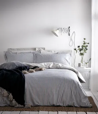 The Linen Yard Hebden Duvet Set Navy/Grey - Blue Cotton - Size Super King