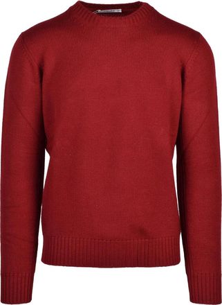 KANGRA Classic Red Crewneck Sweater In Extrafine Merino Wool