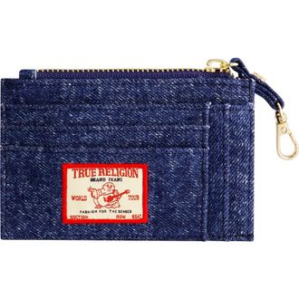 True Religion Denim Zip Card Case in Medium Blue at Nordstrom
