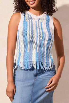 Tribal Crew Neck Fringed Vest In Sailboat Multi