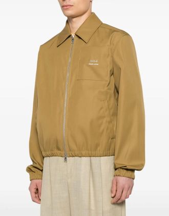 Ami Mens Logo Plaque Twill Bomber Jacket Brown Clothing > Coats &
