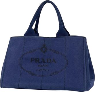 Prada Canapa Blue Canvas Tote Bag (Pre-Owned)