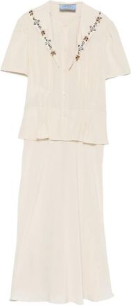 Prada Crystal-embellished Peplum-waist Midi Dress