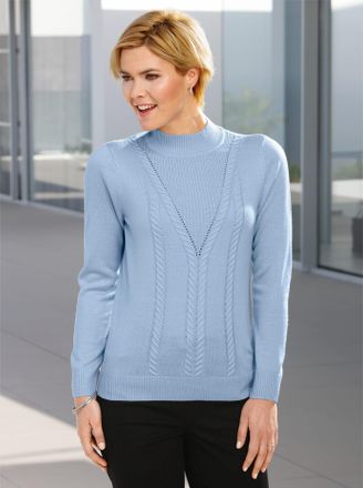 Casual Looks Stehkragenpullover CASUAL LOOKS Pullover, Damen, Gr. 38, blau (hellblau), 100% Polyacryl, unifarben, figurumspielend, Pullover Stehkragenpullover