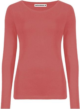 Janisramone Womens Ladies Round Neck Long Sleeve T-Shirt Stretchy Plain Fitted Basic Jersey Casual Tee Top Rust