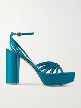 Gianvito Rossi Sandali In Raso Con Plateau Rita 110 - Blu
