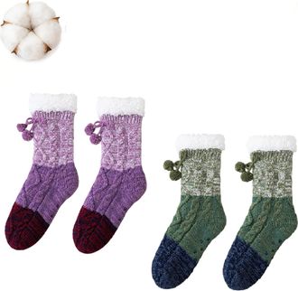 Generic Knitted Ultra-Thick Slipper Home Socks, Ultra-thick Slipper Home Socks, Calf-Length for Girls Gift with Grippers Non Slip Fleece Lining Heat Holding (