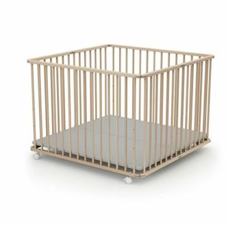 Les Tendances Parc Pliant Carr&eacute; - Webaby - Cali - 100 X 100 Cm - 4 Roulettes - Jusqua 24 Mois - Hetre Brut