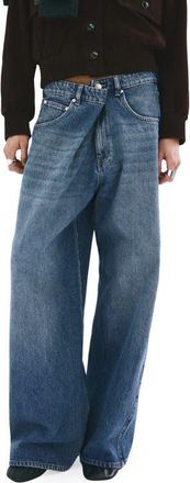 Mango Foldover Mid Rise Balloon Jeans in Medium Blue at Nordstrom, Size 4