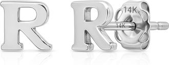 MAX + STONE 14k Yellow or White Gold Small Script Initial Letter Stud Earrings