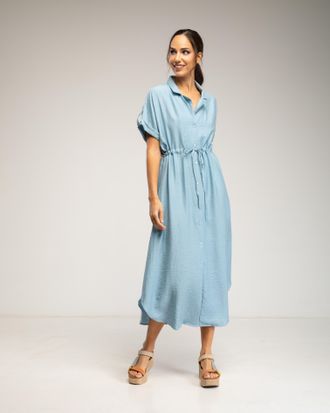 Tantra Midi-jurk met elastische taille en borst, rimpelmouwen en zakken