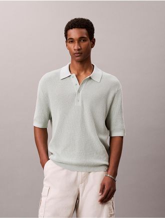 Calvin Klein Jeans Calvin Klein Mens Smooth Cotton Waffle Sweater Polo Shirt - Light/Pastel Green - 2XL