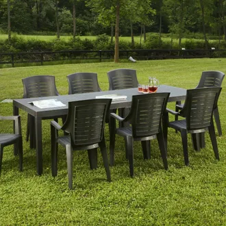 Dmora Tavolo Da Esterno - 10 Posti Meccanismo Estensione Allunga Centrale, Nero Antracite, -, 220x90x72h Cm Moengo