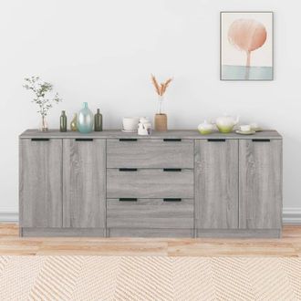 vidaXL Vidaxl - Aparador De 3 Piezas Madera Contrachapada Gris Sonoma