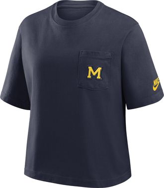 Nike Michigan Legacy Pocket Boxy Nike Womens College T-Shirt in Blue | 11CM41SMWV-SYF