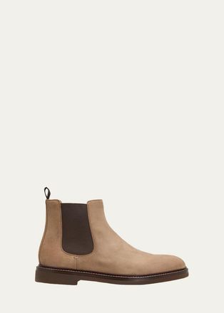 Brunello Cucinelli Mens Suede Rubber-Sole Chelsea Boots