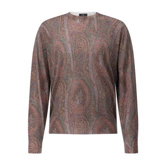 Etro Etro, Round-neck Knitwear, male, Brown, Size: XL Paisley Pattern Knit Sweater