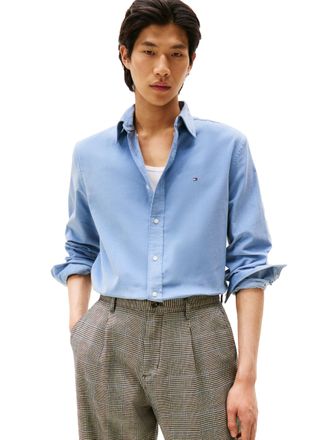 Tommy Hilfiger Long Sleeve Corduroy Regular Fit, Mens Button Down Shirt, Brisk Blue, Medium