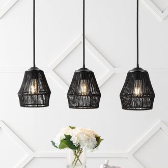 Jonathan Y Designs Ibiza Island 30 3-Light Seagrass/Metal Bohemian Coastal LED Pendant