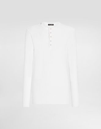 Dolce & Gabbana Ribbed Cotton Granddad-neck Sweater - Man T-shirts And Polos White 44