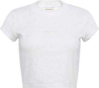 Calvin Klein Gestreepte crop-top met enkel logo voor dames (Wit)