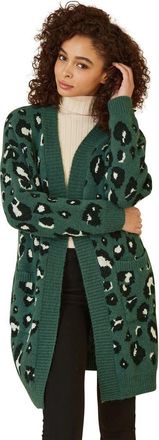 Yumi Animal Intarsia Knit Long Cardigan in Green at Nordstrom, Size Medium