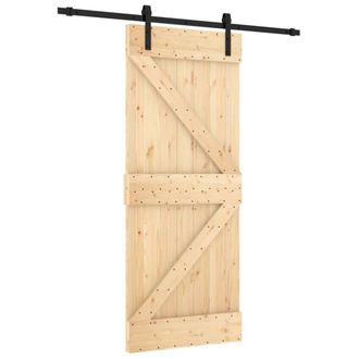Berkfield Home Sliding Door with Hardware Set 85x210 cm Solid Wood Pine in Light Tan