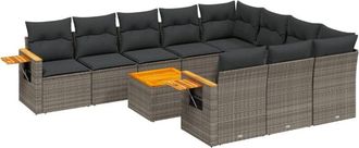 vidaXL Set De Sof&aacute;s De Jard&iacute;n 11 Pzas Y Cojines Rat&aacute;n Sint&eacute;tico Gris Vidaxl