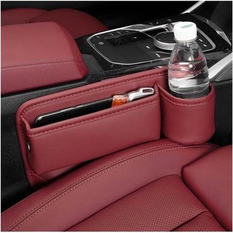 OEM Relleno Abertura Asiento Coche, Caja Multifuncional Cuero Asiento Delantero Portavasos, Caja Ajustable Abertura Asiento Coche, Coche (rojo Vino