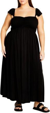 City Chic Tiarne Smocked Maxi Dress in Black at Nordstrom Rack, Size Xxl/24W