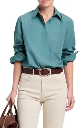 TWP Cowboy Update Cotton Button Front Shirt in Sea Pine at Nordstrom, Size Xx-Small