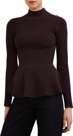Reiss Isabella Rib Mock Neck Peplum Top in Burgundy at Nordstrom, Size X-Small