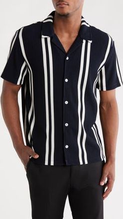 For The Republic Stripe Short Sleeve Button-Up Shirt in Navy/Ivory at Nordstrom Rack, Size Medium