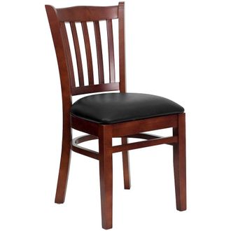 Flash Furniture Vertical Slat Back Mahogany Wood Restaurant Chair - Black Vinyl Seat