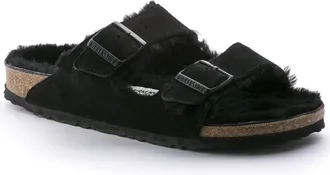 Birkenstock Mens Arizona Shearling Suede Sandals In Black