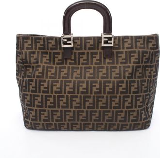 Fendi Brown Canvas Leather Handbag Tote Bag (Pre-Owned)