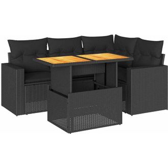 vidaXL Set De Muebles De Jard&iacute;n 5 Pzas Y Cojines Rat&aacute;n Sint&eacute;tico Negro