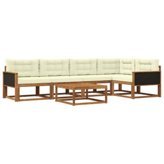 vidaXL Conjunto De Sof&aacute;s De Exterior 6 Pcs Natural Y Crema Vidaxl